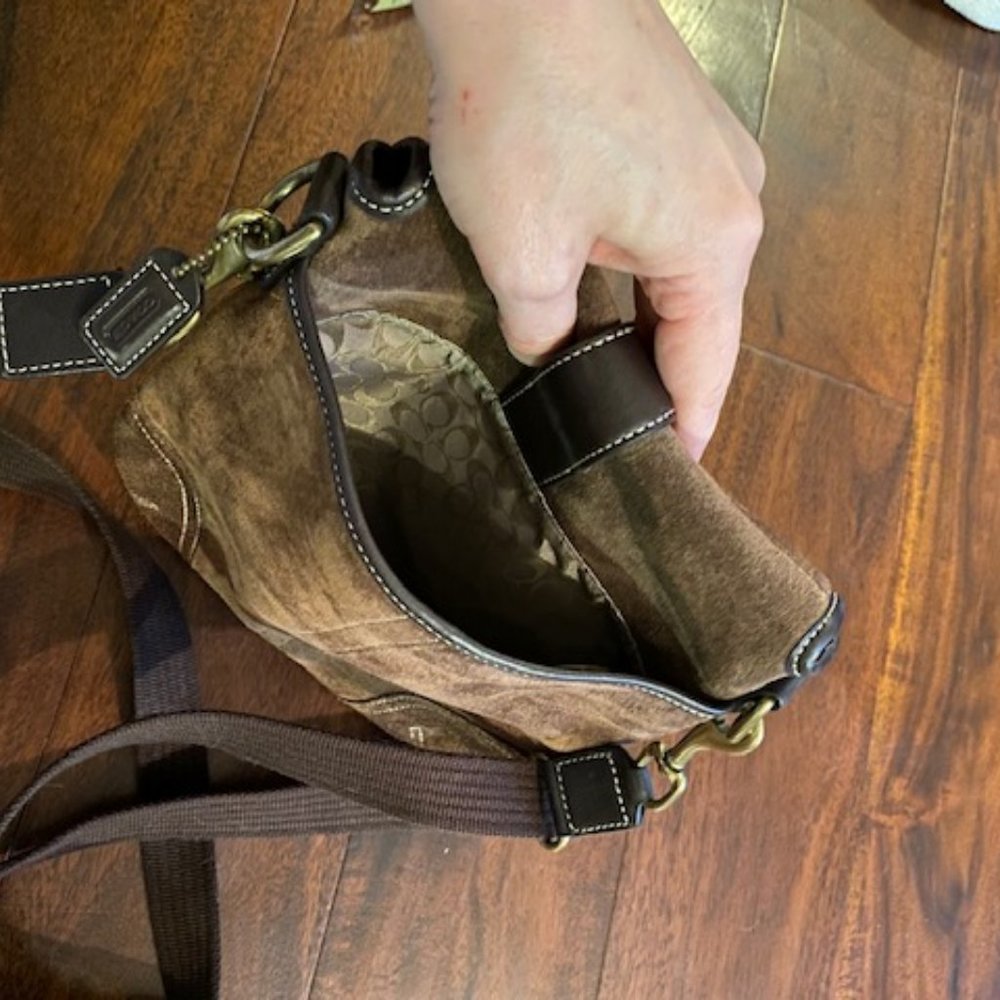 Coach brown leather suede crossbody bag - Picture 3 of 5